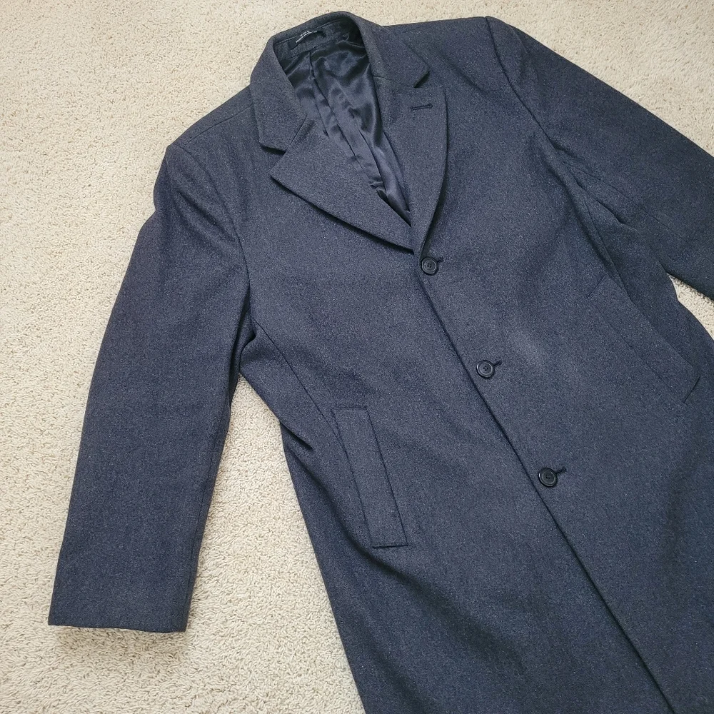 London Fog Men's 46R Wool Blend Gray Long Dress Coat Overcoat Topcoat Career